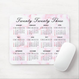 Mousepad Calendário de mármore branco e rosa 2023