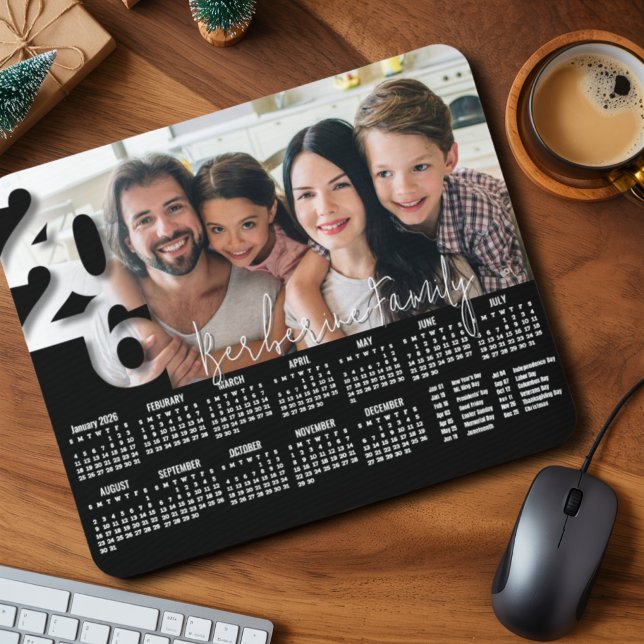 Mousepad Calendário de Mesa Personalizado Moderno 2026 Foto (Criador carregado)