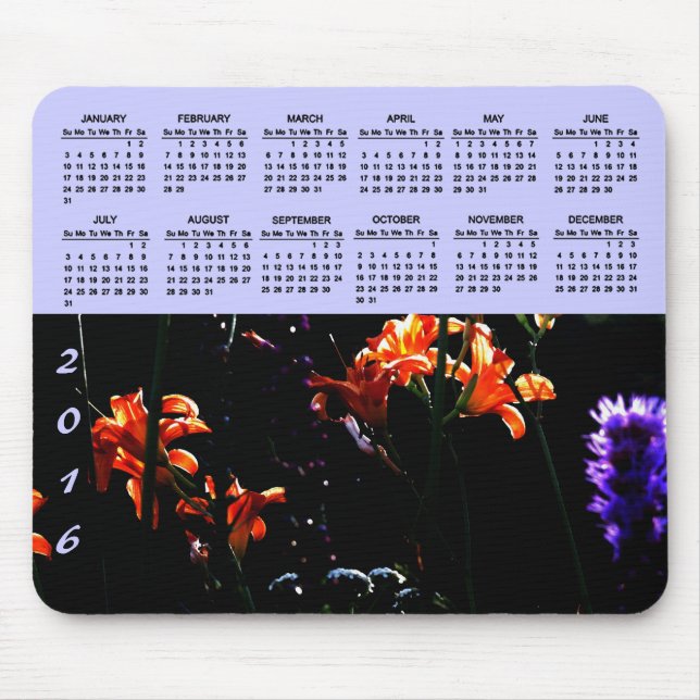 Mousepad Calendário de néon do jardim 2015 (Frente)