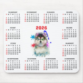 Mousepad Calendário de Pomsky de Cachorro Fofo Personalizáv