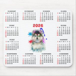 Mousepad Calendário de Pomsky de Cachorro Fofo Personalizáv