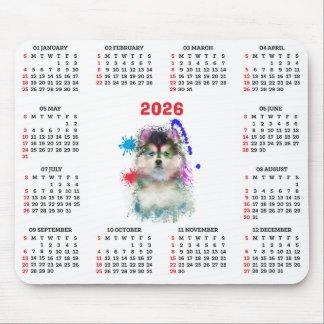Mousepad Calendário de Pomsky de Cachorro Fofo Personalizáv