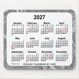 Mousepad Calendário de prata da arte do feriado 2027 pelo