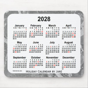 Mousepad Calendário de prata da arte do feriado 2028 pelo