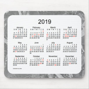Mousepad Calendário de prata do feriado 2019 pelo tapete d