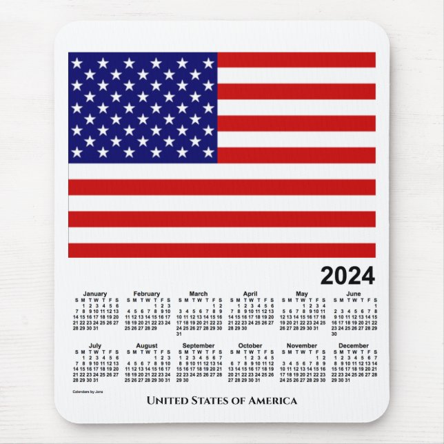 Mousepad Calendário de Sinalizador dos EUA 2024 por Janz Mo (Frente)