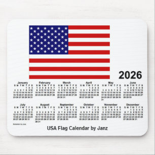 Mousepad Calendário de Sinalizador dos EUA 2026 por Janz Mo