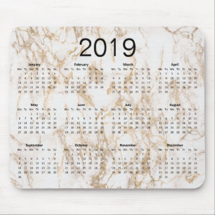Mousepad Calendário de Trendy Elegant Dourado Marble 2019
