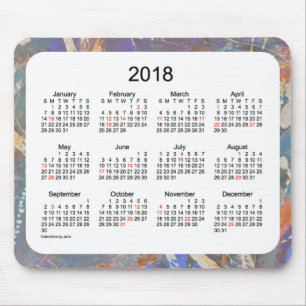 Mousepad Calendário de uma arte de 2018 feriados pelo