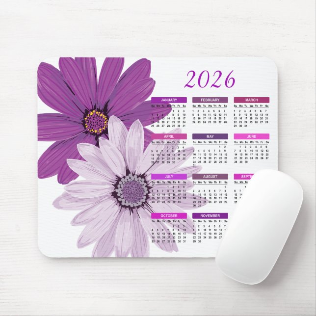 Mousepad Calendário de Visitas Roxas Bonito 2026 (Com mouse)