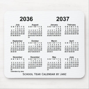 Mousepad Calendário do Ano da Escola Branca 2036-2037 por J