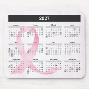 Mousepad Calendário do Ano de 2027 Fita Rosa