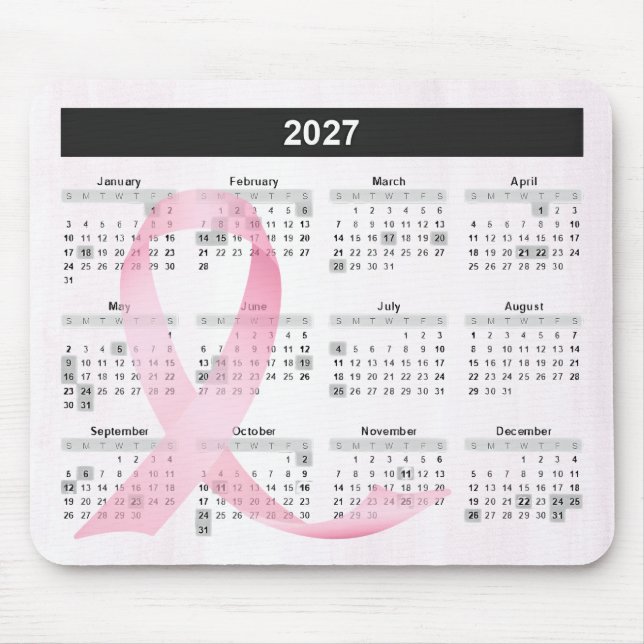 Mousepad Calendário do Ano de 2027 Fita Rosa (Frente)
