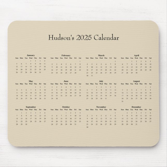 Mousepad Calendário do ano de cheio personalizável 2025 (Frente)