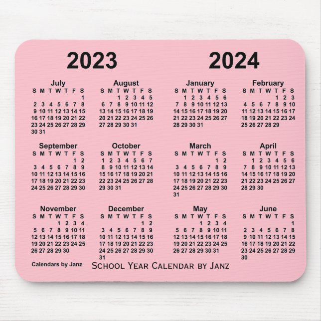 Mousepad Calendário do Ano Escolar 2023-2024 por Janz Pink (Frente)