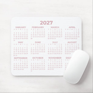 Mousepad Calendário do Ano Inteiro 2027 Rosa Bege Pastel Br