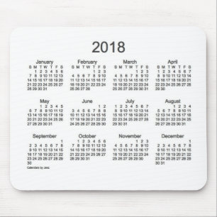 Mousepad Calendário do carvão vegetal 2018 e do branco pe