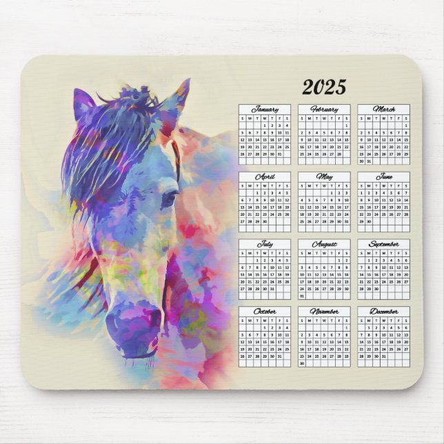 Mousepad Calendário do Cavalo de Abstrato de 2025 (Frente)