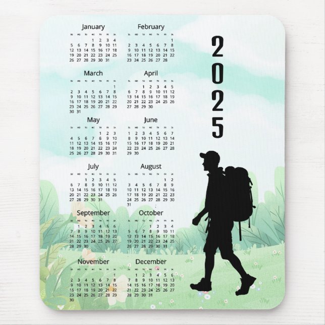 Mousepad Calendário do Design de Backpacking 2025 (Frente)