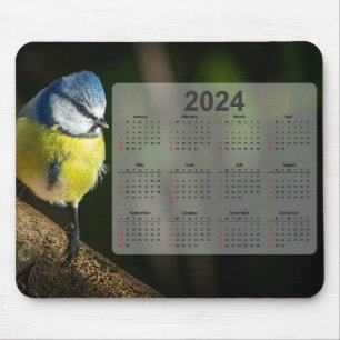 Mousepad Calendário do Little Blue Tit Bird 2024
