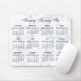 Mousepad Calendário do mármore branco e Cinza 2026