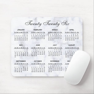 Mousepad Calendário do mármore branco e Cinza 2026