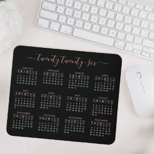 Mousepad Calendário do Modern Trendy Script Black Rosa Dour
