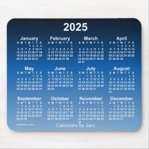 Mousepad Calendário do Neon Azul Esmaecido de 2025 por Janz