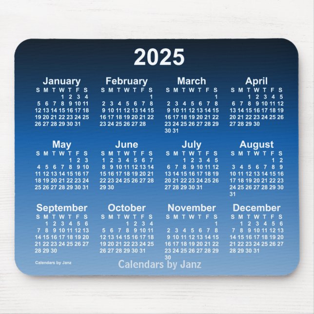 Mousepad Calendário do Neon Azul Esmaecido de 2025 por Janz (Frente)