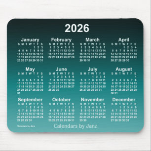 Mousepad Calendário do Neon Ciano 2026 desbotado por Janz