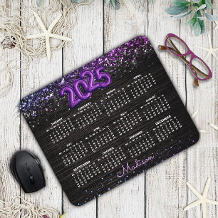 Mousepad Calendário dos monogramas 2025 com brilho preto