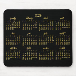 Mousepad Calendário Dourado Preto E Preto De Script Elegant