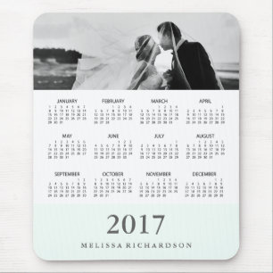 Mousepad Calendário e Foto do Modern Mint Stripe 2017