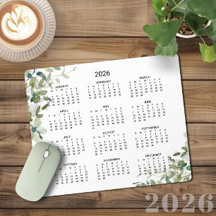 Mousepad Calendário Elegante do Eucalyptus Verde Verde 2026