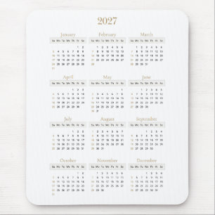 Mousepad Calendário Elegante Dourado 2027 Qualquer cor de