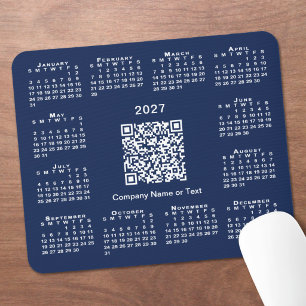Mousepad Calendário Empresarial 2027 Código QR Azul Marinho