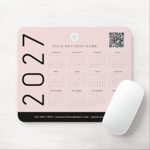 Mousepad Calendário Empresarial Código QR do Logotipo Rosa 