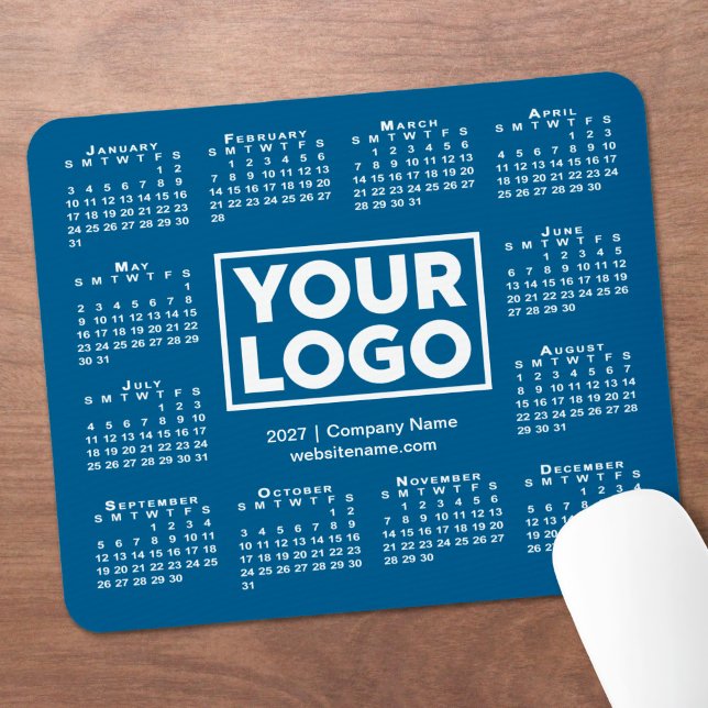 Mousepad Calendário Empresarial Moderno 2027 Logo Azul (Modern 2027 Calendar Business Logo Blue Mouse Pad in situ)