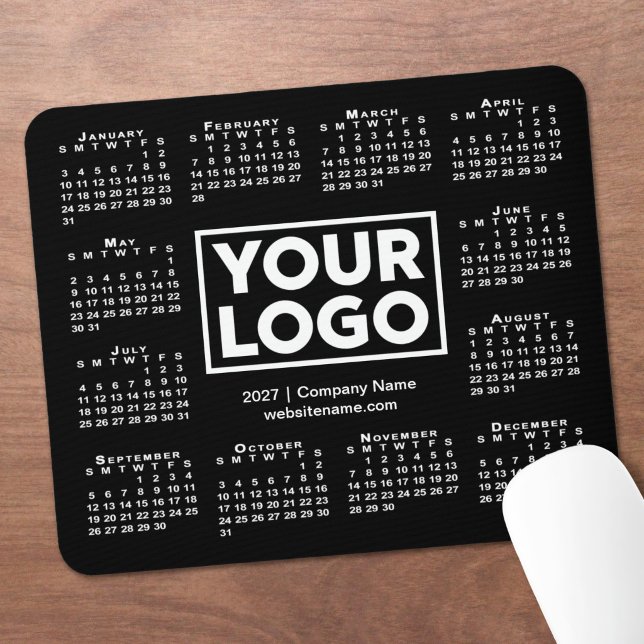 Mousepad Calendário Empresarial Moderno 2027 Logo Preto (Modern 2027 Calendar Business Logo Black Mouse Pad in situ)