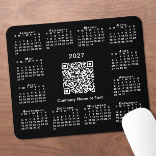 Mousepad Calendário Empresarial QR Code Preto Simples 2027