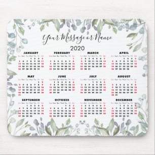 Mousepad Calendário Floral 2020 Sua Mensagem ou Nome