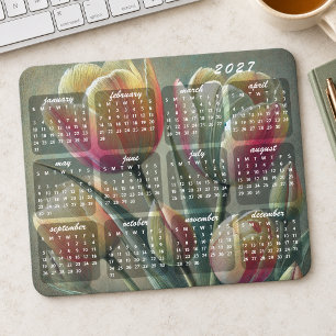 Mousepad Calendário Floral Elegante Colorido de 2027