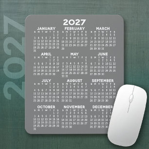 Mousepad Calendário - Fundo da cinza - Vertical