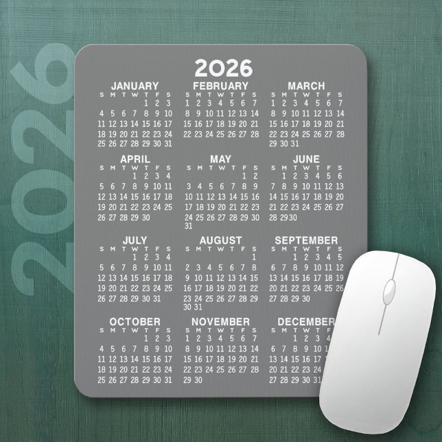 Mousepad Calendário - Fundo da cinza - Vertical (2026 Calendar Mousepad)