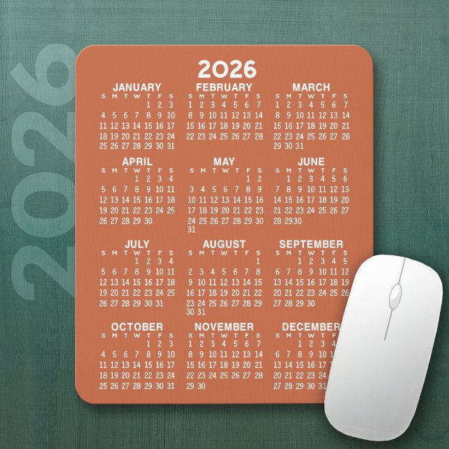 Mousepad Calendário - fundo terra cotta - Vertical (2026 Calendar Mousepad)