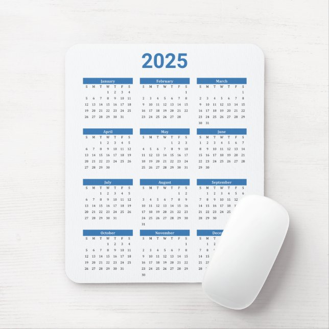 Mousepad Calendário geral do Bliue e White 2025 (Com mouse)
