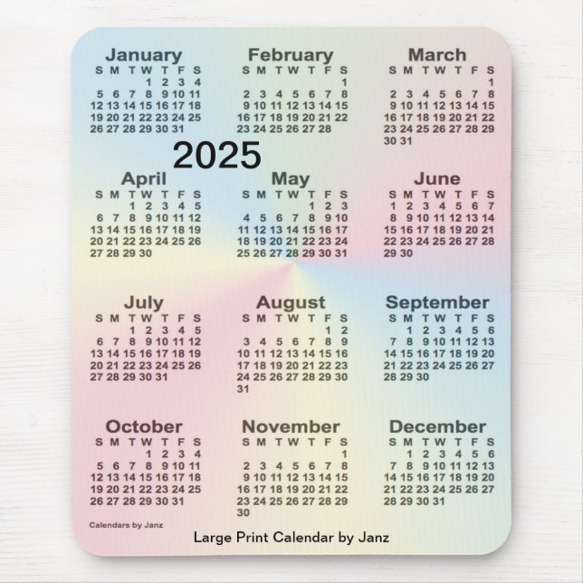 Mousepad Calendário grande Impressão do Rainbow Cloud 2025  (Frente)