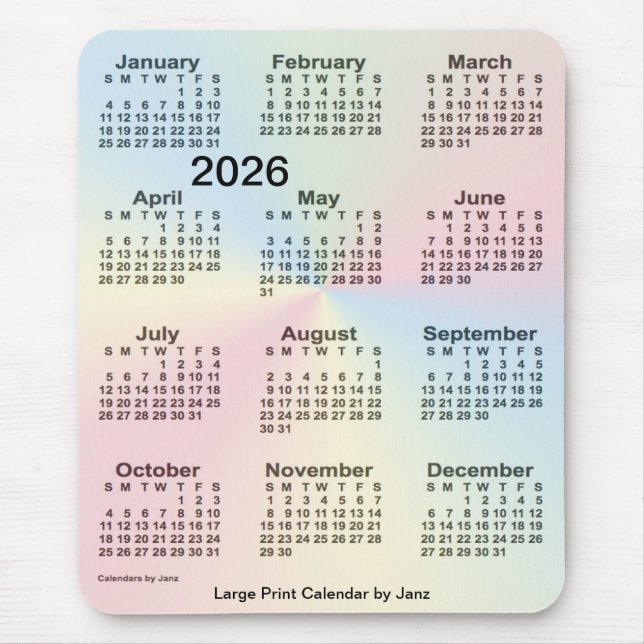 Mousepad Calendário grande Impressão do Rainbow Cloud 2026  (Frente)