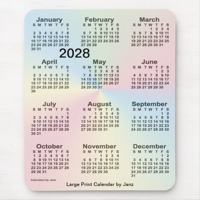 Mousepad Calendário grande Impressão do Rainbow Cloud 2028  (Frente)
