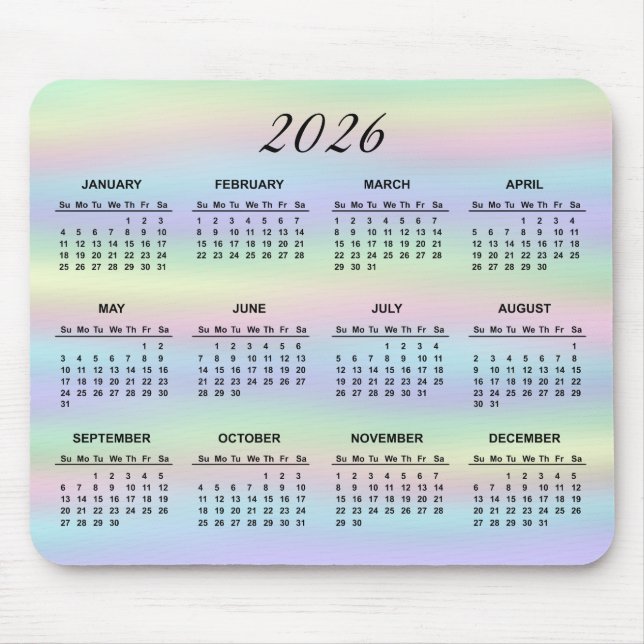 Mousepad Calendário Holográfico do Arco-Íris 2026 (Frente)